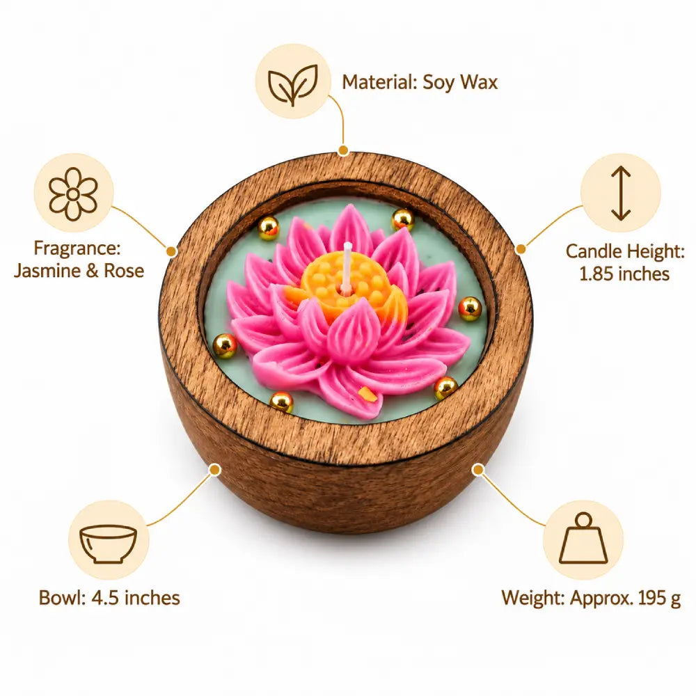 Lotus Wooden Urli Candle