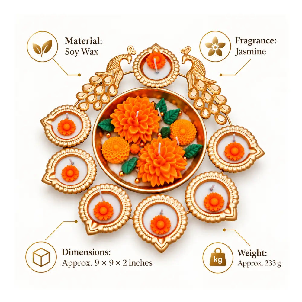Marigold Peacock Urli Candle (7+1 )