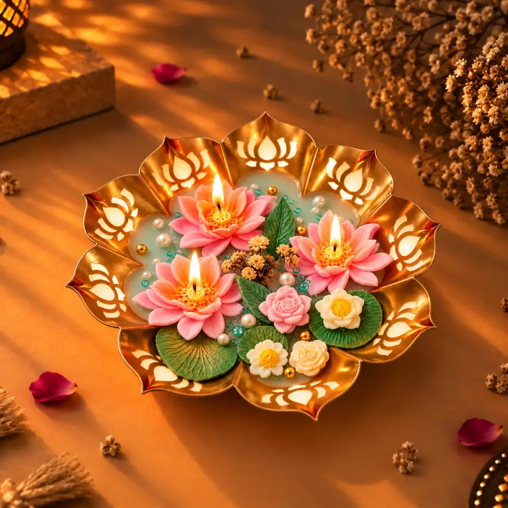 Blushing Lotus Garden Elephant Urli Candle