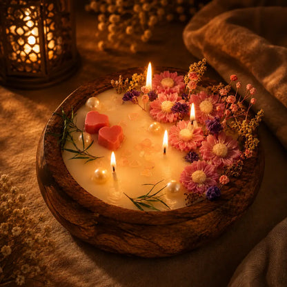 Jasmine Scented Wooden Bowl Candle