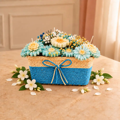 Blue Blush Floral Soy Wax Candle Basket – 16–18 Candles