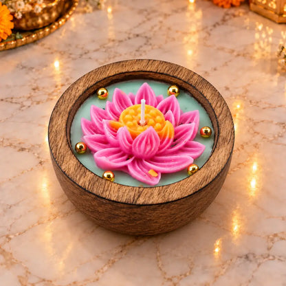 Lotus Wooden Urli Candle