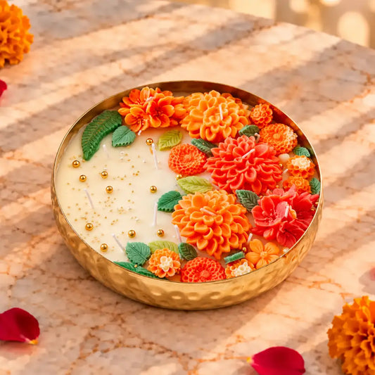 Marigold Garden Hammered Brass Urli Candle