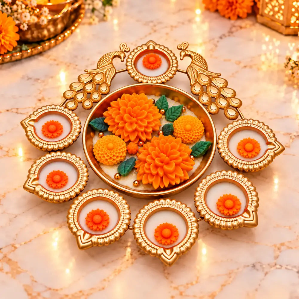 Marigold Peacock Urli Candle (7+1 )