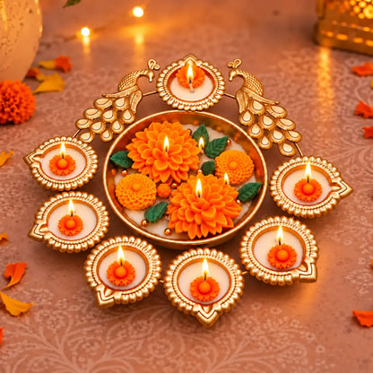 Marigold Peacock Urli Candle (7+1 )