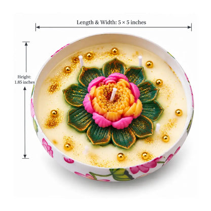 Lotus Printed Metal Urli Candle