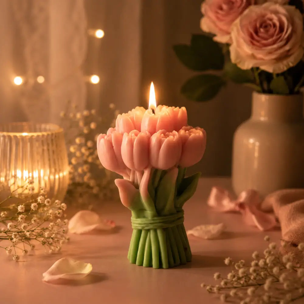 Pink Tulip Bouquet Soy Wax Candles | Set of 6