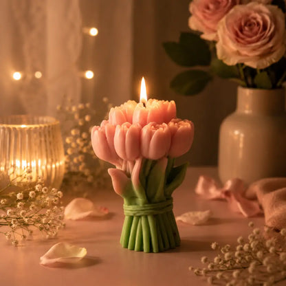 Pink Tulip Bouquet Soy Wax Candles | Set of 6