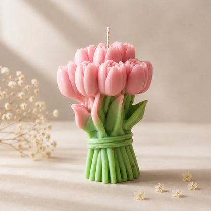 Pink Tulip Bouquet Soy Wax Candles | Set of 6