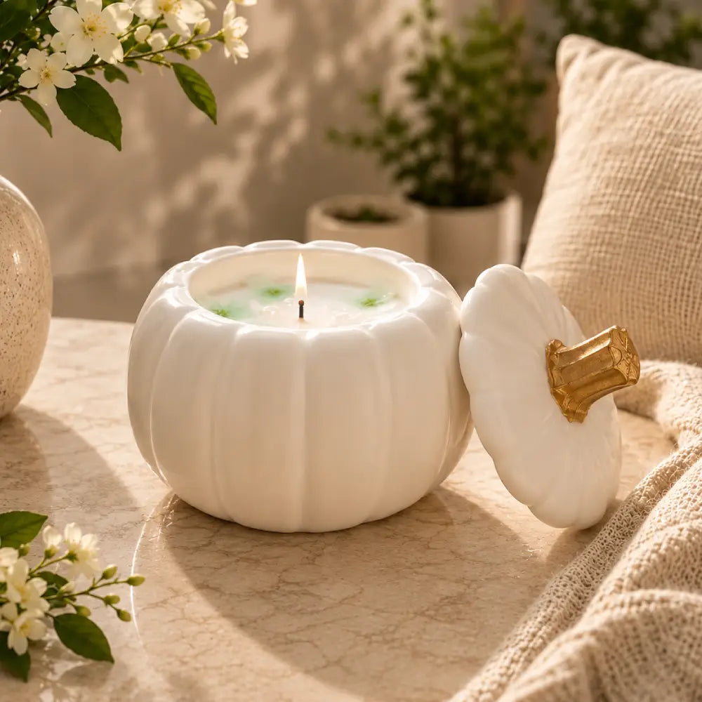 Ceramic Pumpkin Candle Jar with Lid
