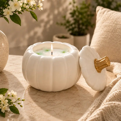 Ceramic Pumpkin Candle Jar with Lid