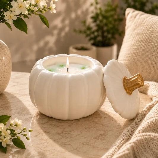 Ceramic Pumpkin Candle Jar with Lid