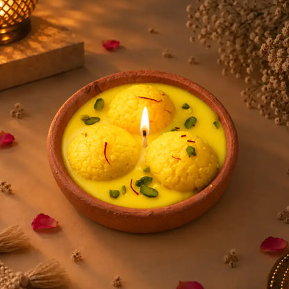 Saffron Rasmalai Soy Wax Candle - Handcrafted Clay Bowl