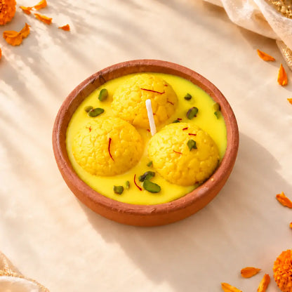 Saffron Rasmalai Soy Wax Candle - Handcrafted Clay Bowl