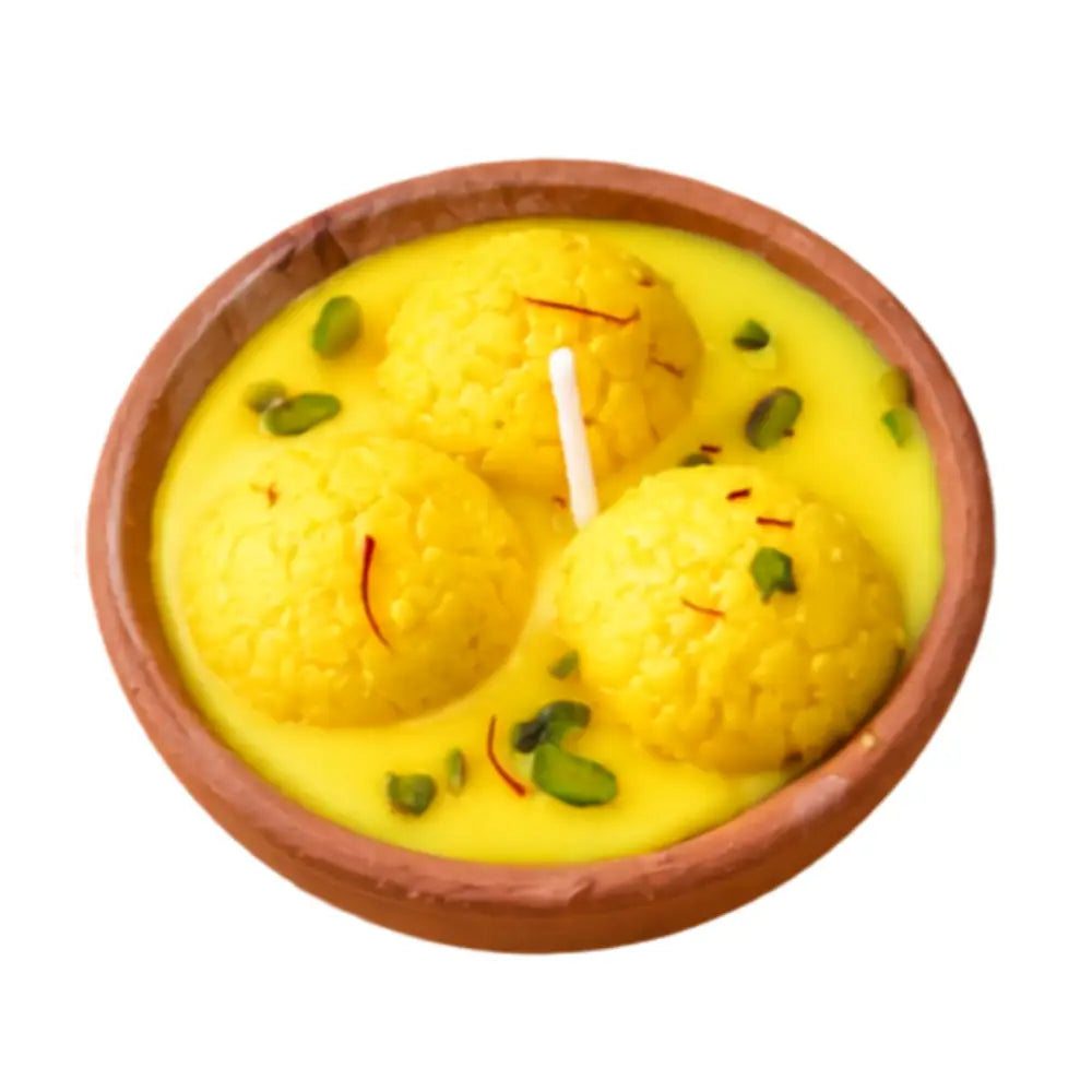 Saffron Rasmalai Soy Wax Candle - Handcrafted Clay Bowl