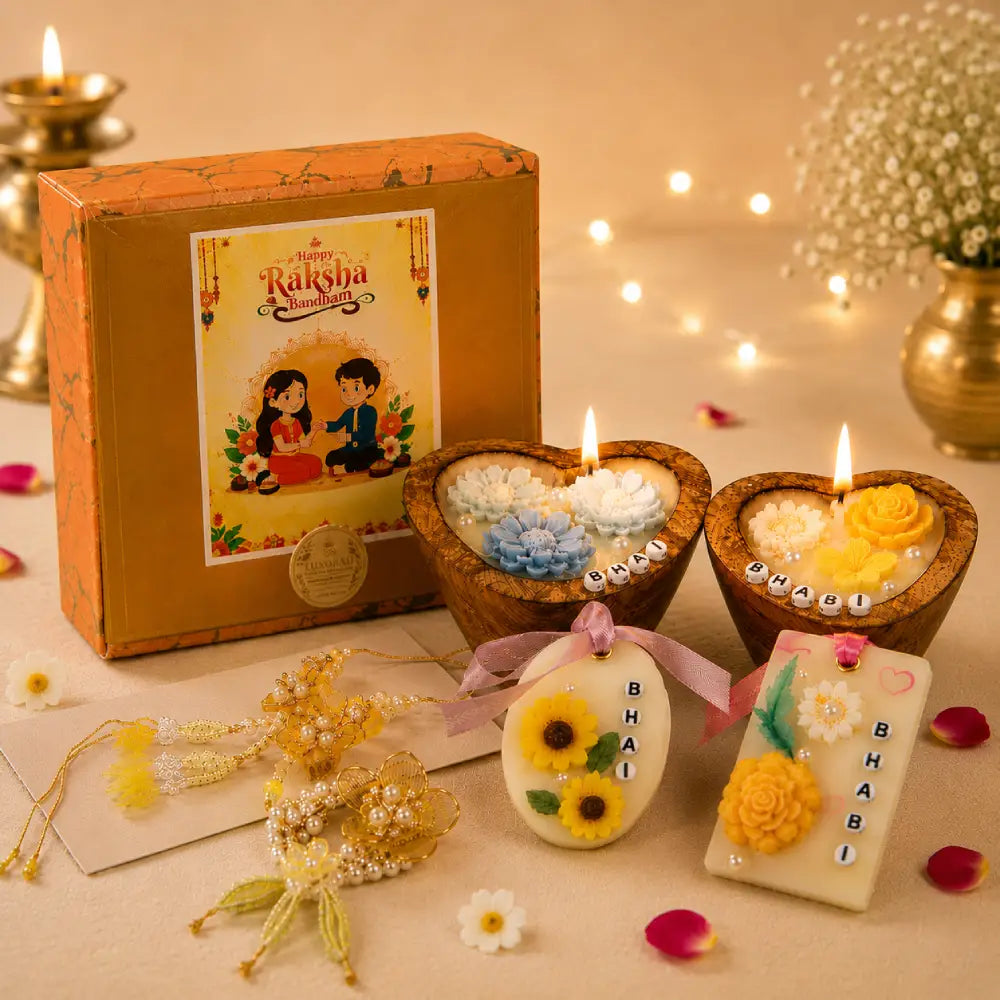 Rakhi Gift Hamper with Decorative Floral Candles