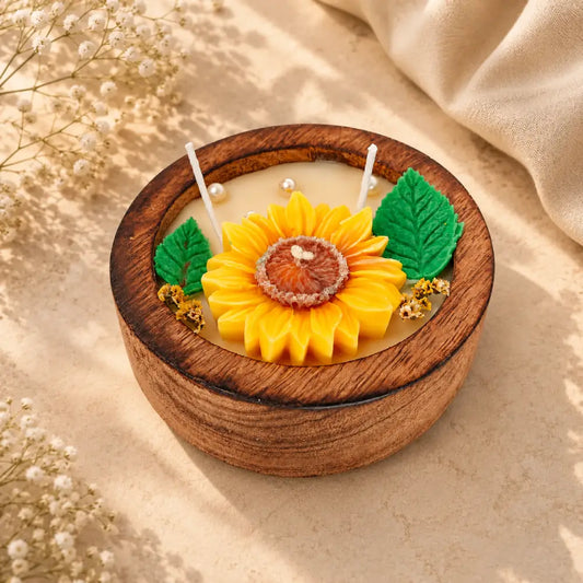 Sunflower Serenity Soy Wax Wooden Bowl Candle