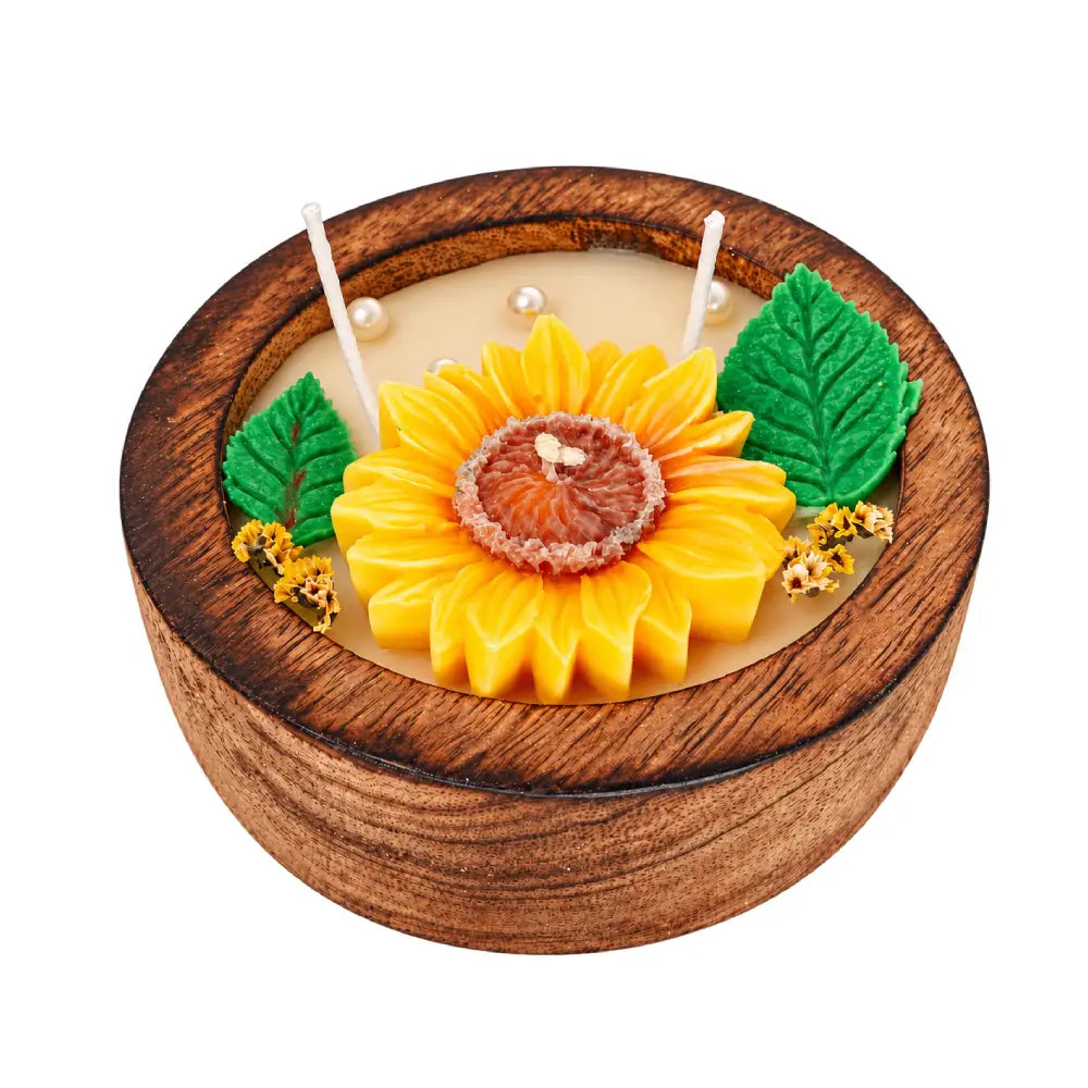 Sunflower Serenity Soy Wax Wooden Bowl Candle