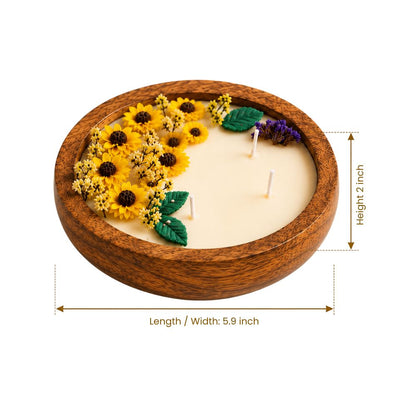 Sunflower Bloom Jasmine Soy Wax Wooden Bowl Candle