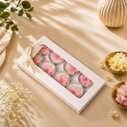 Pink Floral Tealight Candle Gift Box Set of 8
