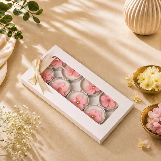 Floral Tea Light Soy Wax Candles – Set of 8