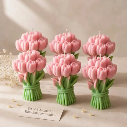 Pink Tulip Bouquet Soy Wax Candles | Set of 6