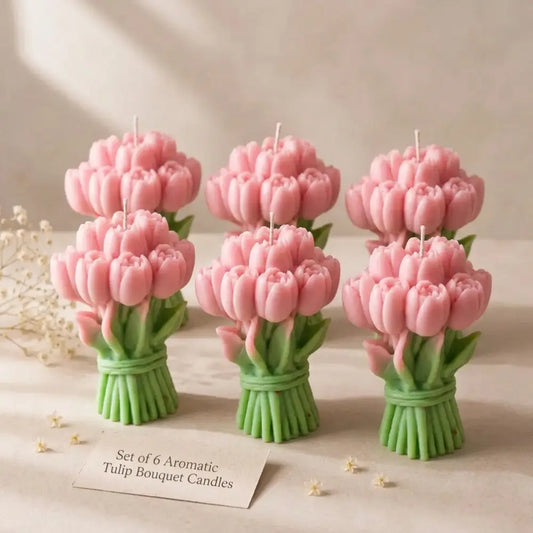 Pink Tulip Bouquet Soy Wax Candles | Set of 6