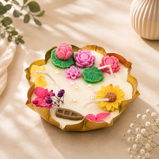 Floral Urli Candle with Lotus & Daisy Design