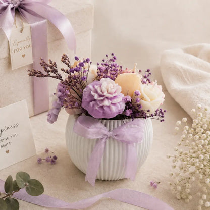Handmade Floral Bouquet Candle in Ceramic Vase