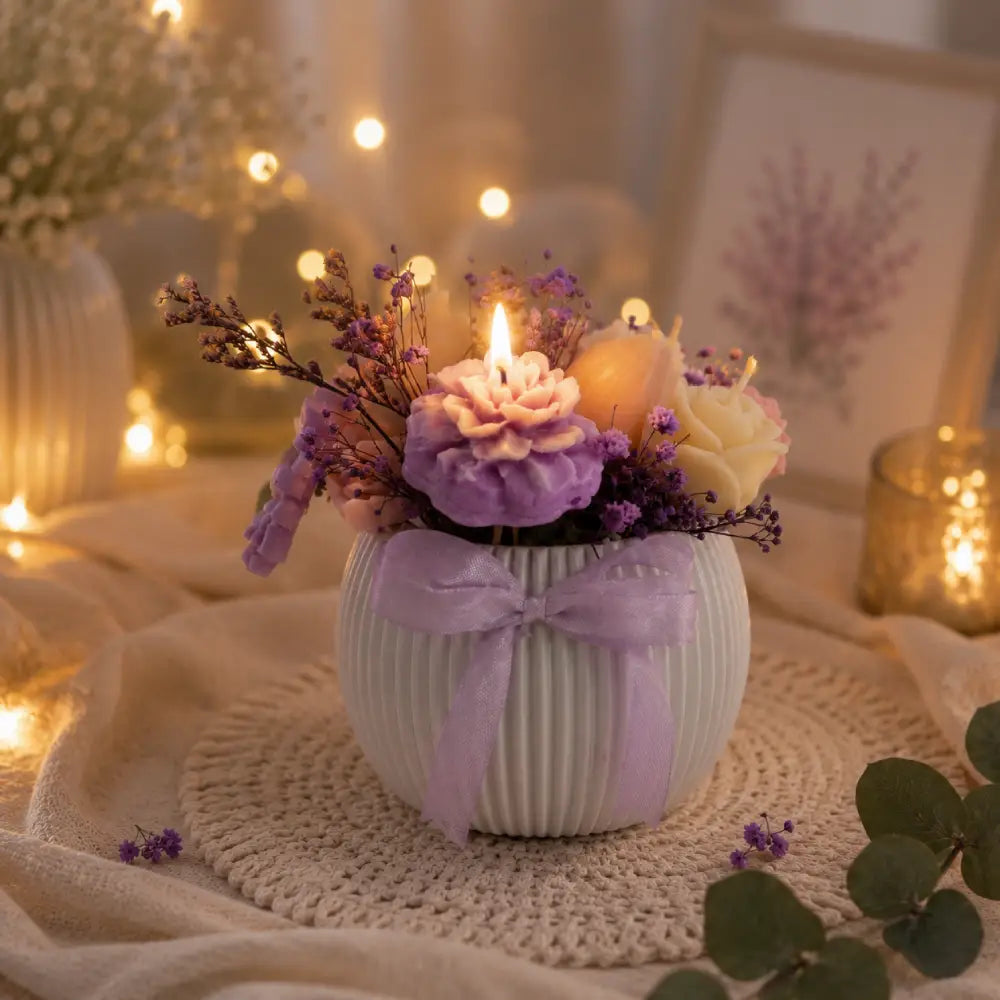 Handmade Floral Bouquet Candle in Ceramic Vase