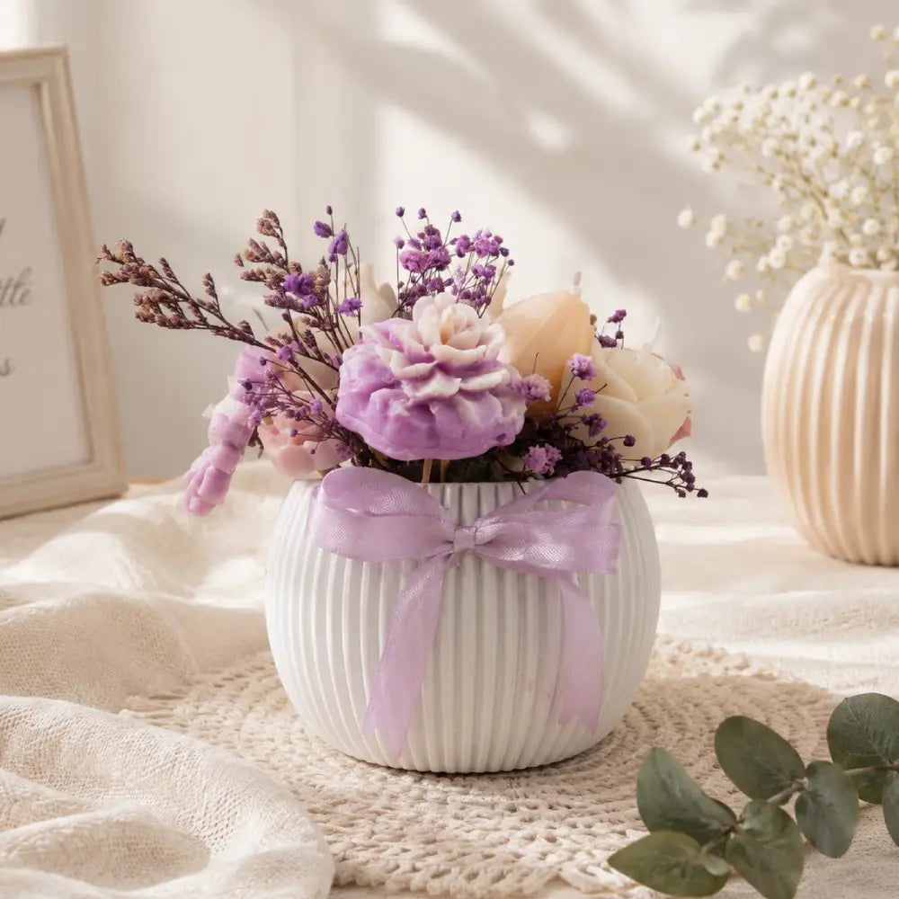 Handmade Floral Bouquet Candle in Ceramic Vase