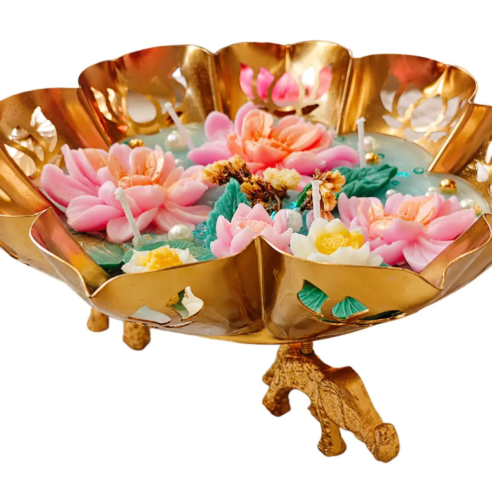Blushing Lotus Garden Elephant Urli Candle
