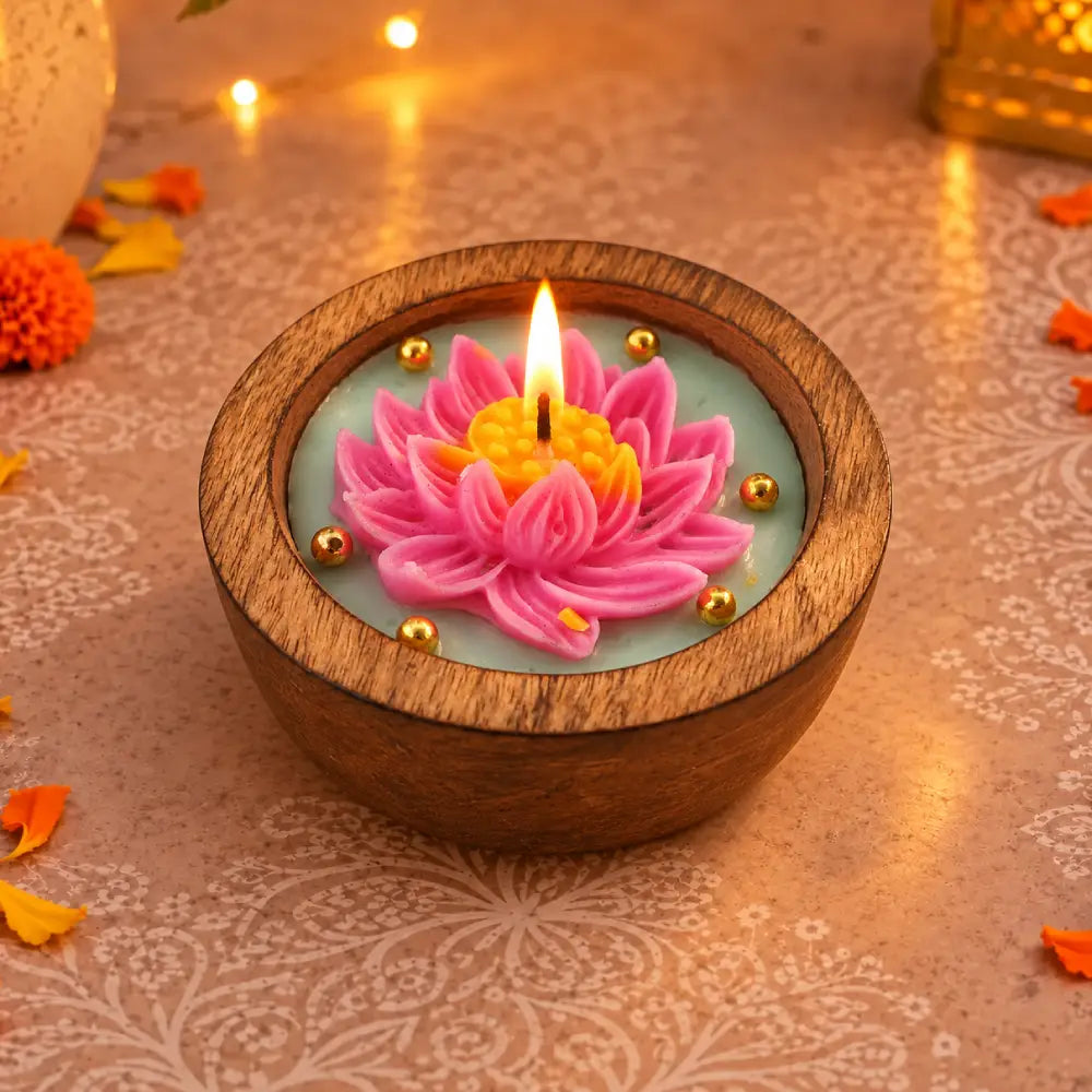 Lotus Wooden Urli Candle
