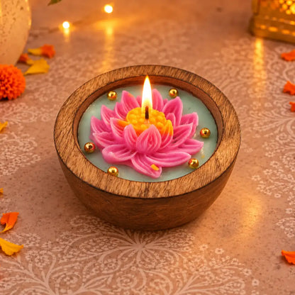 Lotus Wooden Urli Candle
