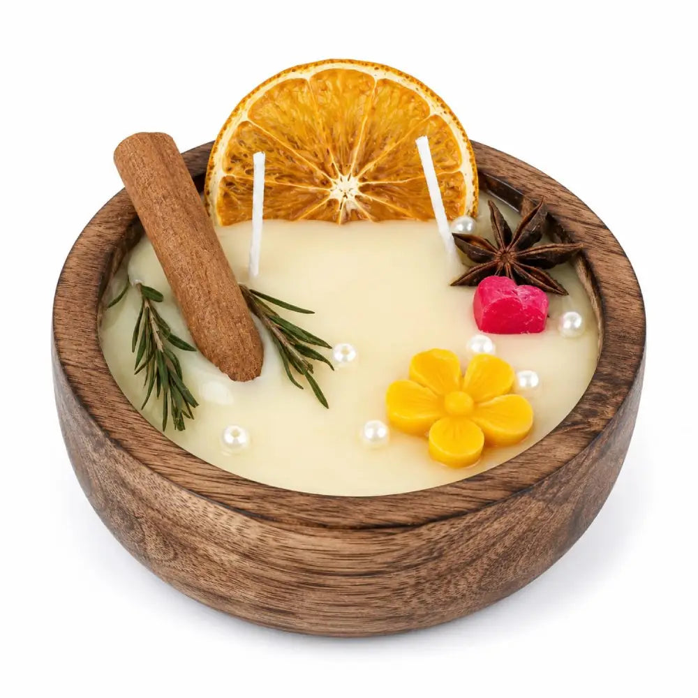 Spiced Amber Citrus Soy Wax Candle - Wooden Bowl