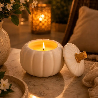 Ceramic Pumpkin Candle Jar with Lid
