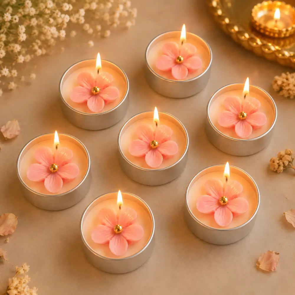 Pink Floral Tealight Candle Gift Box Set of 8