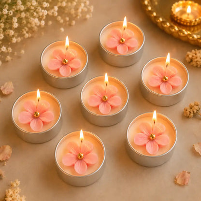 Pink Floral Tealight Candle Gift Box Set of 8