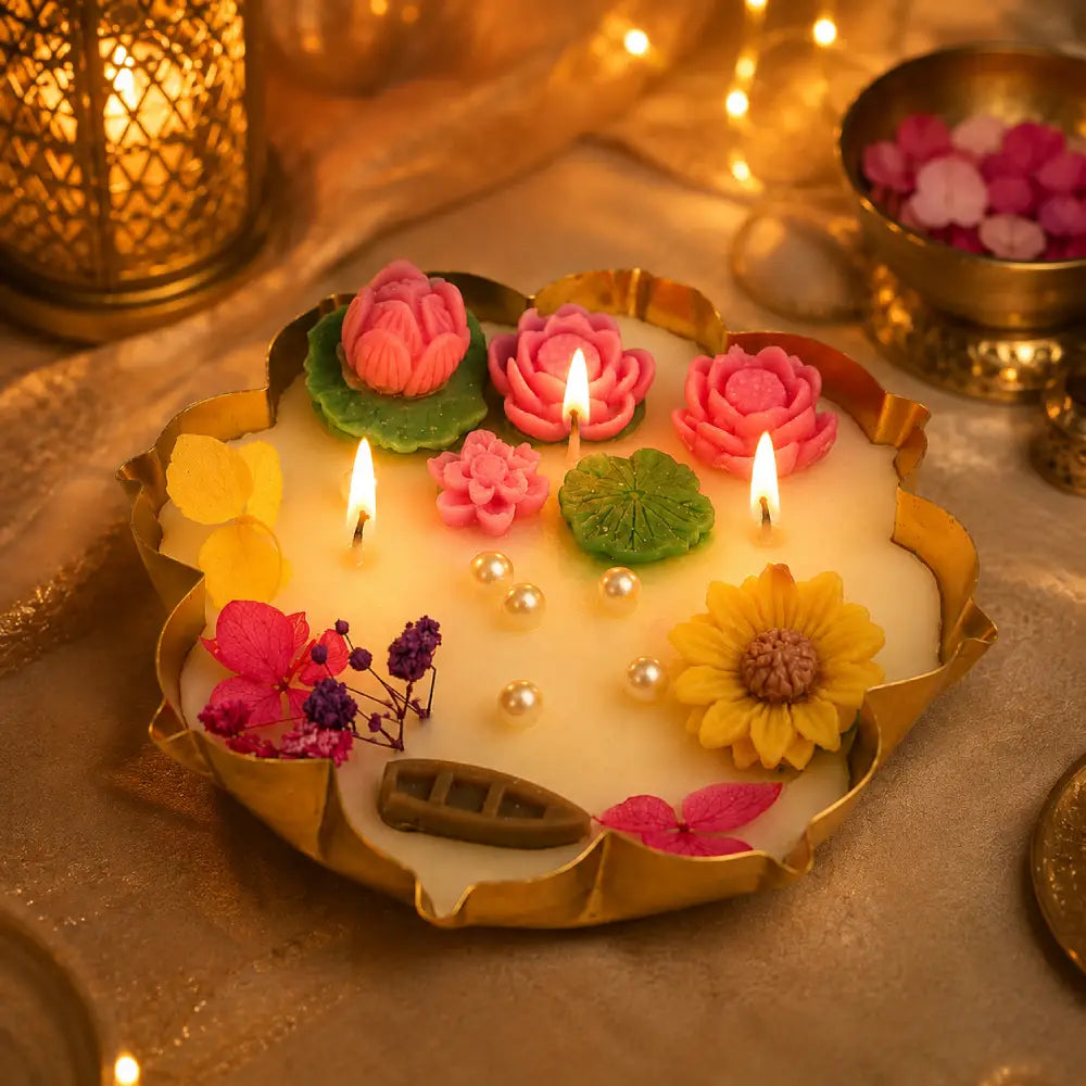 Lotus Bloom Jasmine Soy Wax Floral Urli Candle