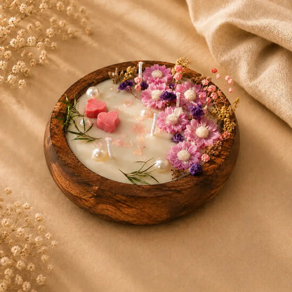 Jasmine Scented Wooden Bowl Candle